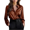 thumbnail image 1 of TKLPEHG Blouses for Women Dressy Elegant Comfy Turndown Collar Button Shirts Casual V-Neck Solid Color Long Sleeve Loose Fit Office Blouses (Coffee,S), 1 of 6