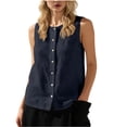 thumbnail image 1 of TKLPEHG Button Up Tank Tops for Women Sleeveless Loose Fit Crew Neck Cotton Button Tank Top Fashion Solid Color Tshirt Summer Shirts Casual (Navy,M), 1 of 7