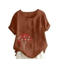 thumbnail image 1 of TKLPEHG Casual Tops for Women Crew Neck Button Roll Sleeve T-shirt Short Sleeve T Shirts Loose Fitted Fashion Print Tshirt Comfy Soft Summer Womens Clothes (Coffee,XL), 1 of 4