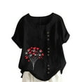thumbnail image 1 of TKLPEHG Casual Tops for Women Crew Neck Button Roll Sleeve T-shirt Short Sleeve T Shirts Loose Fitted Fashion Print Tshirt Comfy Soft Summer Womens Clothes (Black,L), 1 of 4