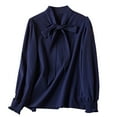 thumbnail image 1 of TKLPEHG Casual Tops for Women Crew Neck Chiffon Bow Shirts Comfy Lightweight Long Sleeve T Shirt Fall Tops Fashion Solid Color Loose Pullover (Navy,M), 1 of 7