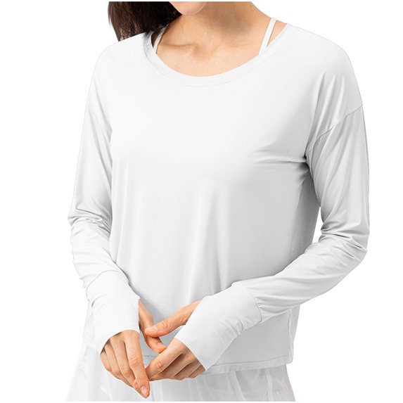 TKLPEHG Casual Tops for Women Crew Neck Sun Protection Top Solid Color Comfy Long Sleeve T Shirt Loose Fall Tops Lightweight Fashion Pullover (White,S)
