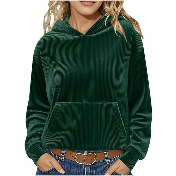 TKLPEHG Corduroy Sweatshirt for Women Fall Fashion Hoodies for Women Long Sleeve Vintage Hoodies Casual Hooded Pullover with Pocket (Green,M)