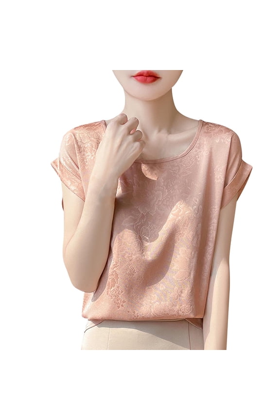 Crewneck Basic Tops Short Sleeve T Shirts Casual Lightweight Comfy Fashion Loose Classic Solid Color Blouses (Watermelon Red,XXL)