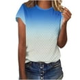 thumbnail image 1 of TKLPEHG Dressy Tops for Women Fashion Loose Going Out Tops Round Neck Eyelet Tshirts Short Sleeve T Shirts Lightweight Summer Gradient Color Graphic Tee Casual Blouse(Blue,L), 1 of 4