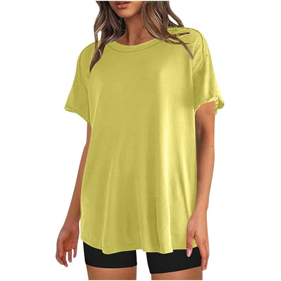 TKLPEHG Dressy Tops for Women Fashion Round Neck Tshirts Summer Solid Color Short Sleeve T Shirts Lightweight Casual Loose Going Out Tops Blouse(Green,XL)