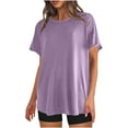 thumbnail image 1 of TKLPEHG Dressy Tops for Women Fashion Round Neck Tshirts Summer Solid Color Short Sleeve T Shirts Lightweight Casual Loose Going Out Tops Blouse(Purple,XL), 1 of 7