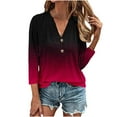 thumbnail image 1 of TKLPEHG Dressy Tops for Women Fashion Summer Button V Neck Tunic Shirts 3/4 Sleeve T Shirts Lightweight Gradient Color Graphic Tee Casual Going Out Tops Loose Blouse(Red,XXL), 1 of 5