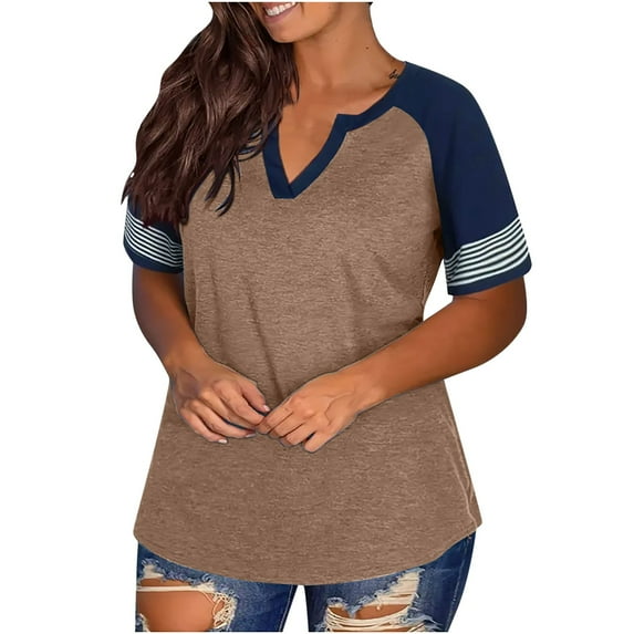 TKLPEHG Dressy Tops for Women Fashion V Neck Plus Size Tops Lightweight Solid Color Loose Going Out Tops Summer Casual Short Sleeve T Shirts Blouse(Brown,XXXL)