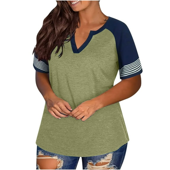 TKLPEHG Dressy Tops for Women Fashion V Neck Plus Size Tops Lightweight Solid Color Loose Going Out Tops Summer Casual Short Sleeve T Shirts Blouse(Green,XL)