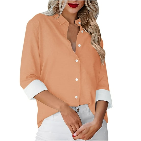TKLPEHG Dressy Tops for Women Lapel Button Shirt Fashion Solid Color Casual Lightweight Comfy Long Sleeve T Shirt Loose Fall Tops Blouses Pullover (Beige,M)