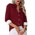 thumbnail image 1 of TKLPEHG Dressy Tops for Women Lapel Button Shirt Fashion Solid Color Casual Lightweight Comfy Long Sleeve T Shirt Loose Fall Tops Blouses Pullover (Wine,L), 1 of 5