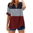 thumbnail image 1 of TKLPEHG Dressy Tops for Women V-Neck Button Tunic Shirts Lightweight Short Sleeve Blouses Fashion Leisure Color Block Patchwork Graphic Tee Regular Blouses (Red,XL), 1 of 5