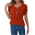 thumbnail image 1 of TKLPEHG Dressy Tops for Women V-Neck Zipper Shirt Fashion Leisure Lightweight Solid Color Graphic Tee Regular Western Outfit for Women Short Sleeve Blouses Blouses (Orange,S), 1 of 8