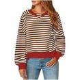thumbnail image 1 of TKLPEHG Dressy Tops for Women Crew Neck Tops Lightweight Loose Fashion Long Sleeve Classic Striped Print Casual Pullover (Brown,S), 1 of 6