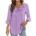 thumbnail image 1 of TKLPEHG Dressy Tops for Women Dressy Casual Round Neck 3/4 Sleeve Tunic Shirts Solid Color Elegant Tunic Tops Loose Comfy Clothes Blouses(Purple,M), 1 of 6