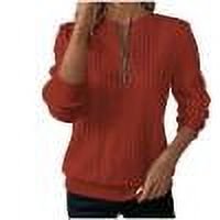 TKLPEHG Dressy Tops for Women Half Zip Pullover Tops Long Sleeve Loose Casual Comfy Classic Solid Color Fashion Lightweight Blouse (Orange,L)