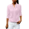 thumbnail image 1 of TKLPEHG Dressy Tops for Women Long Sleeve Business Casual Notched V Neck Tops Work Chiffon Office Pleated Skirts (Pink,XXL), 1 of 9