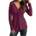 thumbnail image 1 of TKLPEHG Dressy Tops for Women V-neck Twisted Ruched Tunic Tops Lightweight Fashion Casual Loose Classic Solid Color Long Sleeve Blouse (Hot Pink,XXL), 1 of 6