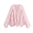 thumbnail image 1 of TKLPEHG Elegant Shirts for Women Dressy Ruffled Multi-Layered Blouses Trendy V Neck Long Sleeve Button Shirt Tops (Pink,M), 1 of 8