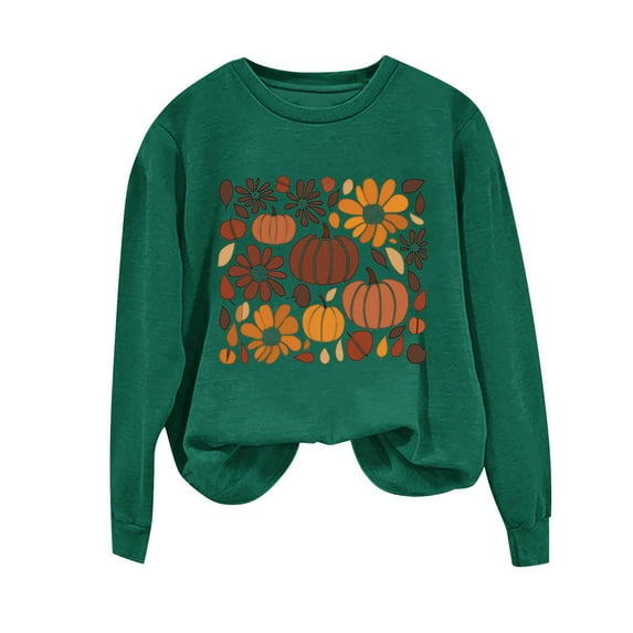 TKLPEHG Fall Fashion Thanksgiving Sweatshirts for Women Pumpkin Graphic Tops Long Sleeve Fleece Sweatshirts Pullover (Army Green,S)