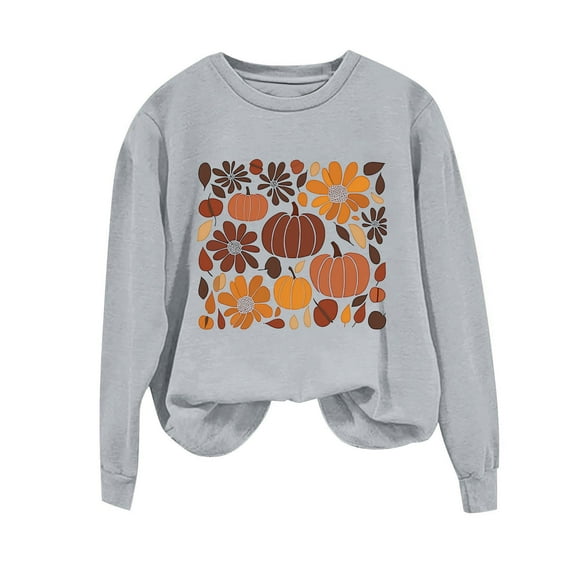TKLPEHG Fall Fashion Thanksgiving Sweatshirts for Women Pumpkin Graphic Tops Long Sleeve Fleece Sweatshirts Pullover (Gray,M)