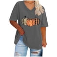 thumbnail image 1 of TKLPEHG Fall Shirts for Women V-Neck Plus Size Tops Cute Pumpkin Graphic Tee Thanksgiving Short Sleeve Tshirts (Gray,XXXXXL), 1 of 4