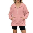 thumbnail image 1 of TKLPEHG Fall Women's Sweatshirt Casual Quarter Zip Hoodies Pullover Fashion Sweatshirt with Pocket Outfits Clothes (Pink,XXL), 1 of 7