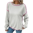 thumbnail image 1 of TKLPEHG Fall Womens Clothes Womens Sweatshirt Crewneck Long Sleeve Fashion Sweatshirt Contrast Pink Trim Loose Pullover (Gray,L), 1 of 8