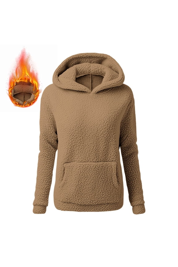 Fleece Hoodies for Women Long Sleeve Pullover Hooded Sweatshirt Winter Warm Coat Comfy Solid Color Hoodie Pullover with Pocket (Khaki,M)