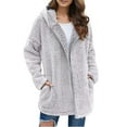thumbnail image 1 of TKLPEHG Fleece Jacket for Women Hooded Cardigans Open Front Fleece Jacket with Pockets Casual Sherpa Coats Cardigan Hoodies (Gray,L), 1 of 3