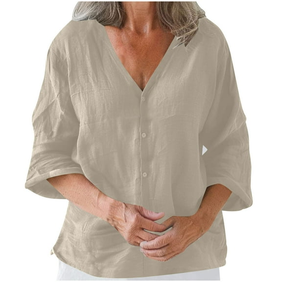 TKLPEHG Going Out Tops for Women Lapel Cotton Line Button Shirt Solid Color Lightweight Fashion Loose Comfy Shirts Casual Short Sleeve T Shirts Summer Outfits (Gray,L)