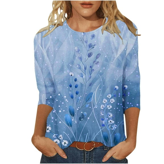 TKLPEHG Graphc Tee for Womens 3/4 Sleeve Casual Crew Neck T Shirts Comfy Fashion Blouses (Sky Blue,XXXXXL)