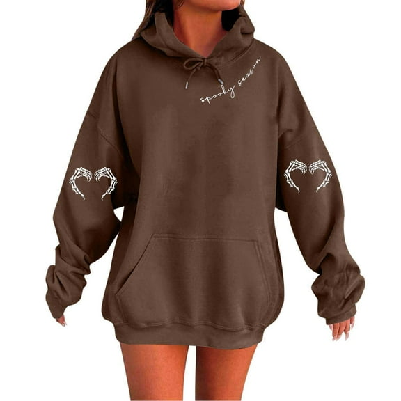 TKLPEHG Halloween Hoodies For Women 2025 Fall Winter Fashion Warm Fleece Hoodies Casual Long Sleeve Hooded Pullover (Coffee,S)