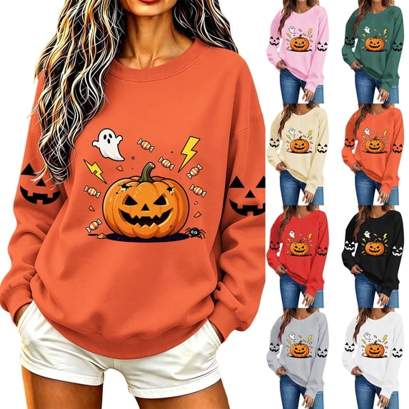 TKLPEHG Halloween Sweatshirts For Women Funny Ghost Pumpkin Graphic Sweatshirt Fall Fashion Long Sleeve Crew Neck Vintage Casual Pullover (Green,M)