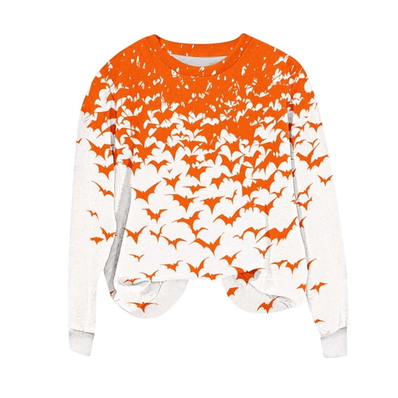 TKLPEHG Halloween Sweatshirts for Women Graphic Print Fashion Sweatshirt Casual Crewneck Long Sleeve Winter Pullover Tops (Orange,XL)