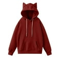 thumbnail image 1 of TKLPEHG Hoodies for Women Trendy Cute Cat Ear Hoodie Solid Color Hooded Sweatshirts Long Sleeve Pullover Loose Drawstring Streetwear Sweatshirt with Pockets (Wine,XXL), 1 of 5