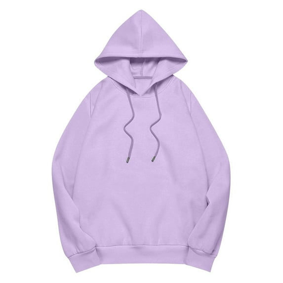 TKLPEHG Hoodies for Women Solid Color Drawstring Fall Sweatshirts Casual Hooded Pullover Long Sleeve Loose Fit Hoodies with Pockets (Purple,L)