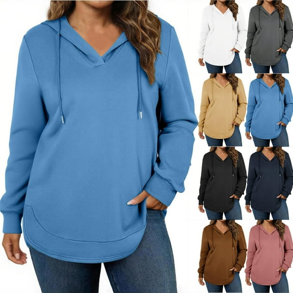 TKLPEHG Hoodies for Women Solid Color Long Sleeve Hoodies Drawstring Hooded Fall Sweatshirts Casual Loose Fit Pullover (Beige,L)