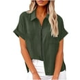 thumbnail image 1 of TKLPEHG Lapel Zipper Shirt Short Sleeve T Shirts Classic Solid Color Fashion Casual Loose Lightweight Comfy Blouses (Army Green,L), 1 of 6