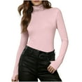 thumbnail image 1 of TKLPEHG Long Sleeve Fitted Tops for Women Turtleneck Stretch Slim Basic Underwear Solid Color Ladies Tops Soft Crew Neck Spring Lightweight Shirt (Pink,S), 1 of 9