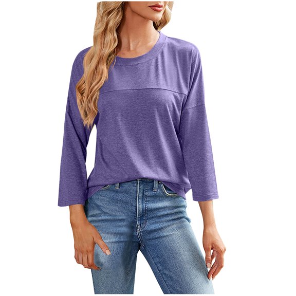 TKLPEHG Long Sleeve Shirts for Women Crew Neck Basic Tunic Tops Fashion Comfy Fall Tops Loose Solid Color Casual Lightweight Blouses Pullover (Purple,M)