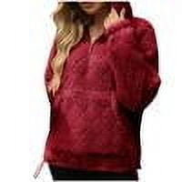 TKLPEHG Long Sleeve Shirts for Women Zipper Hooded Fleece Swatshirts with Pocket Fashion Lightweight Loose Classic Solid Color Casual Blouses (Wine,M)