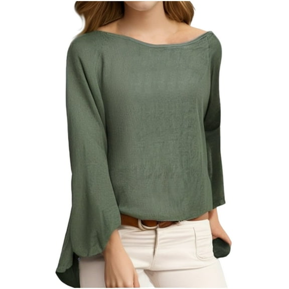 TKLPEHG Long Sleeve Shirts for Women Crew Neck Tunic Tops Casual Fashion Lightweight Loose Classic Solid Color Blouses (Army Green,XXXL)