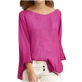 thumbnail image 1 of TKLPEHG Long Sleeve Shirts for Women Crew Neck Tunic Tops Casual Fashion Lightweight Loose Classic Solid Color Blouses (Hot Pink,M), 1 of 3