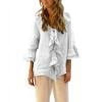 TKLPEHG Long Sleeve Shirts for Women V Neck Ruffles Shirts Loose Lightweight Classic Solid Color Casual Fashion Blouses (White,XL)