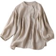 thumbnail image 1 of TKLPEHG Long Sleeve Tops for Women Crew Neck Cotton Linen Shirt Solid Color Fashion Lightweight Casual Comfy Loose Fall Tops Blouses Pullover (Beige,M), 1 of 7