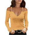 thumbnail image 1 of TKLPEHG Long Sleeve Tops for Women V-Neck Cold Shoulder Tops Solid Color Casual Fall Tops Comfy Lightweight Loose Fashion Blouses Pullover (Yellow,XXL), 1 of 5