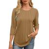 TKLPEHG Long Sleeve Tops for Women Crew Neck Pullover Tops Classic Solid Color Lightweight Fashion Casual Loose Blouse (Khaki,XXL)