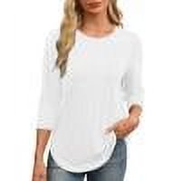 TKLPEHG Long Sleeve Tops for Women Crew Neck Pullover Tops Classic Solid Color Lightweight Fashion Casual Loose Blouse (White,XL)